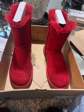 UGG Bright Red Suede Shearling Mid-Calf Boots